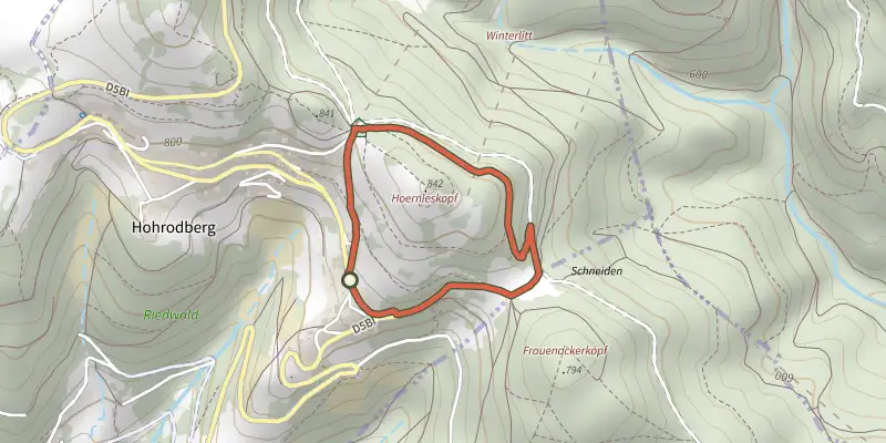Map of the Circuit Hoernleskopf track on the IGN map, with the start and numbered waypoints