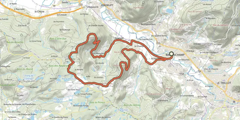 Carte du tracé de Circuit Le Linqueny sur le Plan IGN, départ et points de passage numérotés