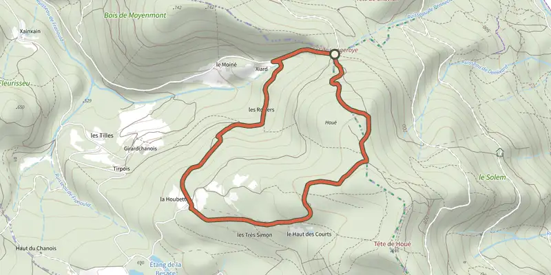 Map of the Circuit du col de Longeroye track on the IGN map, with the start and numbered waypoints