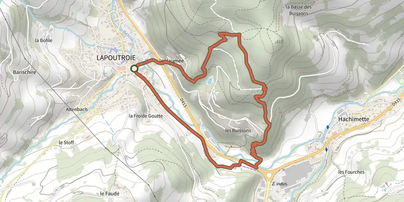 Map of the Circuit des Buissons track on the IGN map, with the start and numbered waypoints