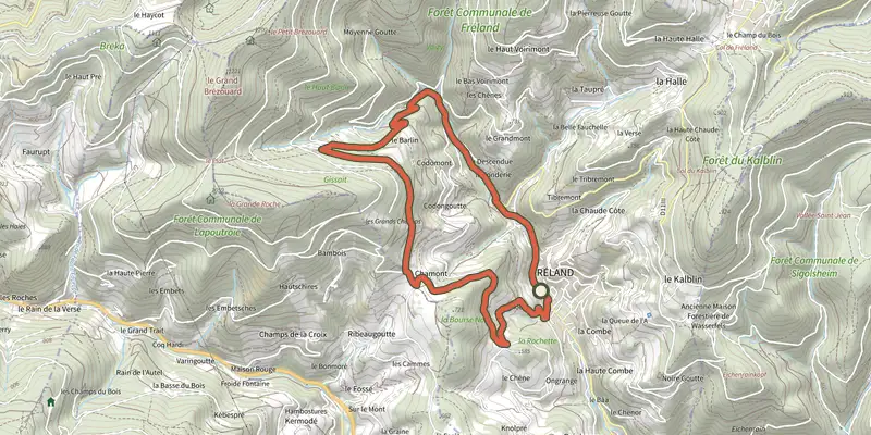 Carte du tracé de Circuit Le Barlin sur le Plan IGN, départ et points de passage numérotés