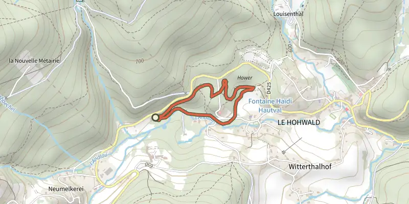 Carte du tracé de Parcours de santé du Hohwald sur le Plan IGN, départ et points de passage numérotés