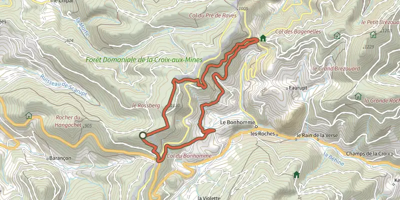 Map of the Circuit du Rossberg track on the IGN map, with the start and numbered waypoints