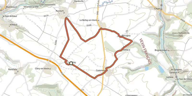 Carte du tracé de Les grands espaces sur le Plan IGN, départ et points de passage numérotés
