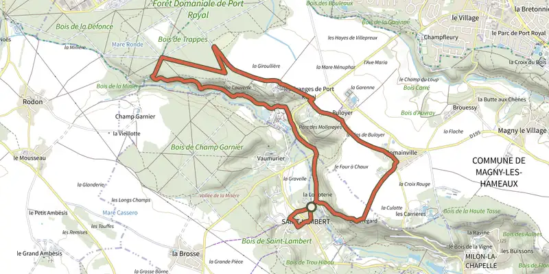 Map of the Jean Racine côté Abbaye de Port-Royal track on the IGN map, with the start and numbered waypoints