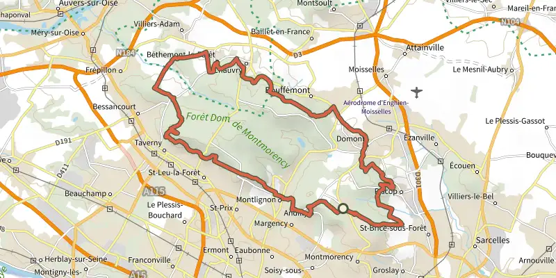 Carte du tracé de Sentier des Lisières sur le Plan IGN, départ et points de passage numérotés