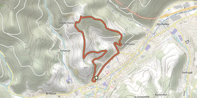 Map of the Circuit de la croix de Mission track on the IGN map, with the start and numbered waypoints