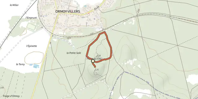 The La Pierre au Coq track on the IGN map