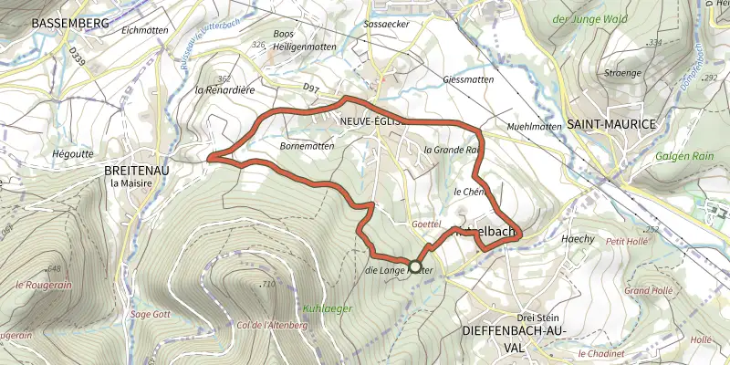 Map of the Circuit Hirtzelbach track on the IGN map, with the start and numbered waypoints
