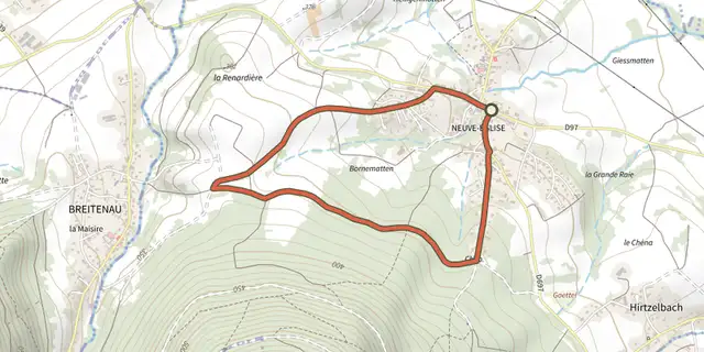 The Circuit de la chapelle du Rennfeld track on the OpenTopoMap map