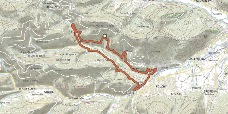 Map of the Circuit Charbes track on the IGN map, with the start and numbered waypoints