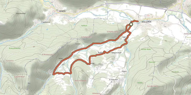 Map of the Sentier de découverte du Graber track on the IGN map, with the start and numbered waypoints