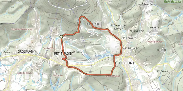The Balade des Terres Rouges track on the IGN map