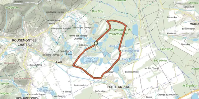 The Balade des Étangs track on the OpenTopoMap map