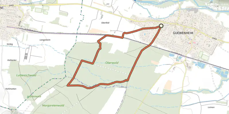 Carte du tracé de Circuit de la chapelle Notre-Dame-des-Bouleaux sur le Plan IGN, départ et points de passage numérotés