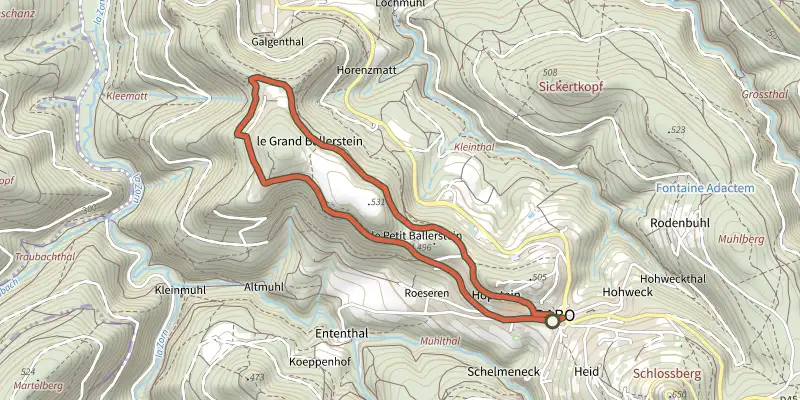 Map of the Circuit du Ballerstein track on the IGN map, with the start and numbered waypoints