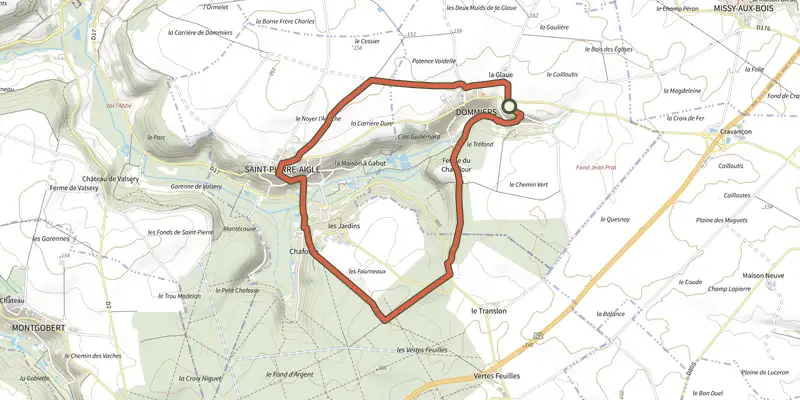 Map of the A la Lisière de Retz track on OpenTopoMap, with the start and numbered waypoints