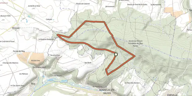 The Montaigu et les Fontaines de Cabaret track on the OpenTopoMap map