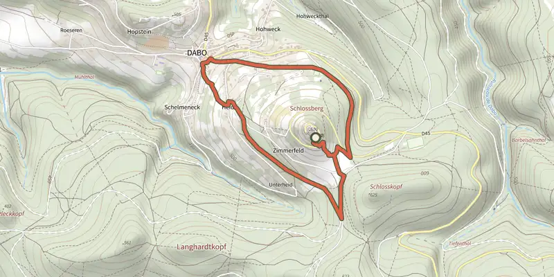 Map of the Circuit du Rocher track on the IGN map, with the start and numbered waypoints