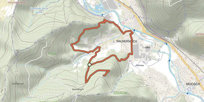Carte du tracé de Le sentier des genêts sur le Plan IGN, départ et points de passage numérotés