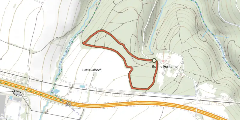 Map of the Circulaire anneau jaune track on the IGN map, with the start and numbered waypoints