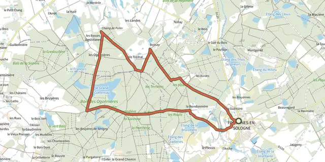 The Chemin des Ogonnières track on the IGN map