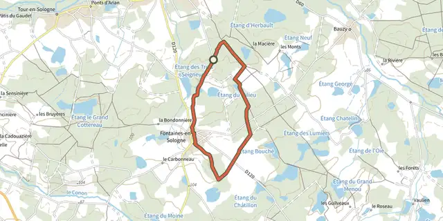 Tracé de Circuit des étangs sur le Plan IGN