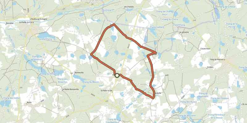 Carte du tracé de Les Thouards sur le Plan IGN, départ et points de passage numérotés