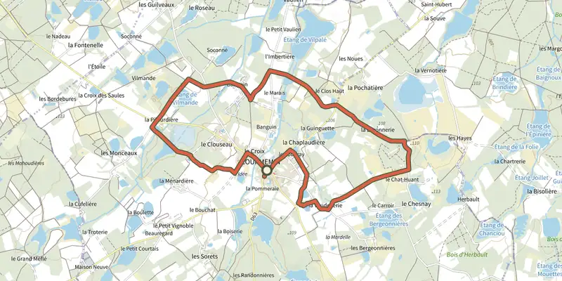 Map of the Circuit de Banguin track on the IGN map, with the start and numbered waypoints