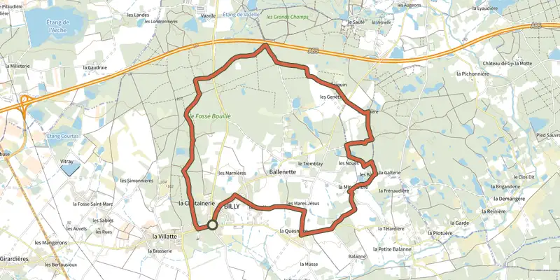 Map of the Circuit de la Minardière track on the IGN map, with the start and numbered waypoints
