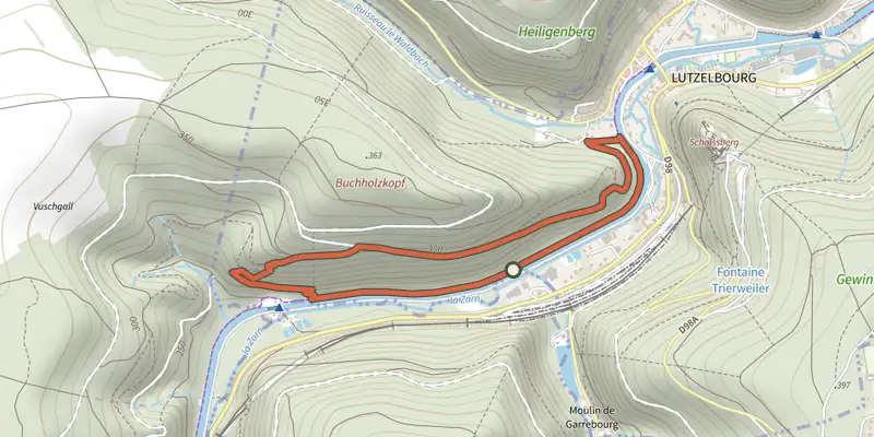 Map of the Circulaire du Buchholzkopf track on the IGN map, with the start and numbered waypoints