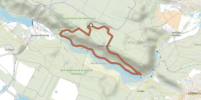 Map of the La carrière des Maréchaux track on the IGN map, with the start and numbered waypoints