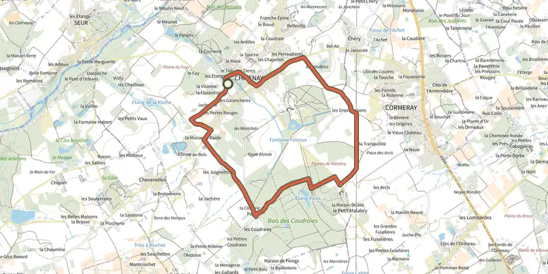 Map of the À la rencontre de Denis Papin track on the IGN map, with the start and numbered waypoints