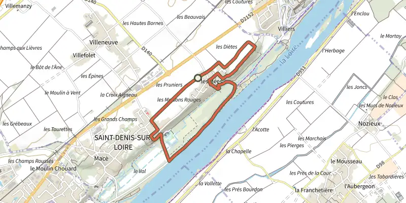 Map of the Petit circuit des eaux track on the IGN map, with the start and numbered waypoints