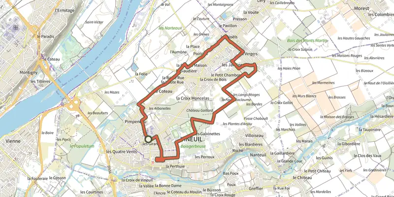 Map of the Circuit du Bois Gaillard track on OpenTopoMap, with the start and numbered waypoints