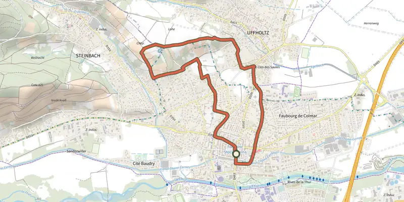 Carte du tracé de Circuit "Les Cigognes" 5 Km sur le Plan IGN, départ et points de passage numérotés