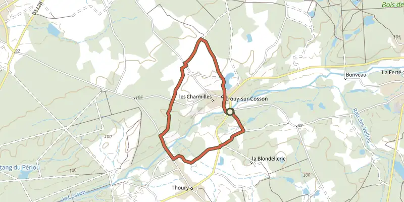 Map of the Circuit du Mâne track on the IGN map, with the start and numbered waypoints