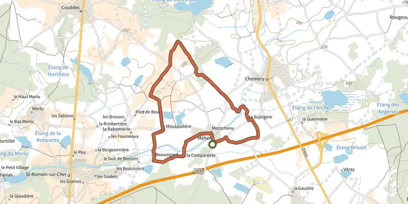 Carte du tracé de Chemin du vignoble sur OpenTopoMap, départ et points de passage numérotés