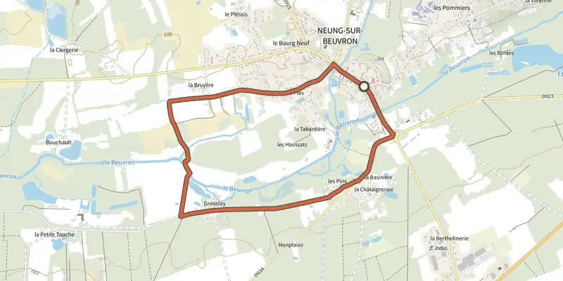 Map of the Les Pins track on the IGN map, with the start and numbered waypoints