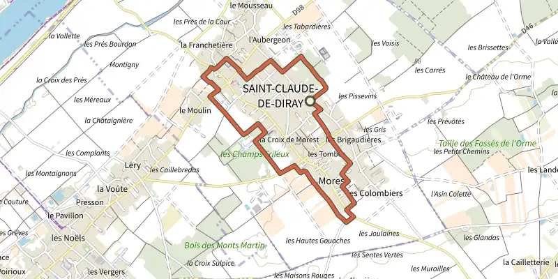 Map of the Circuit Découverte track on the IGN map, with the start and numbered waypoints