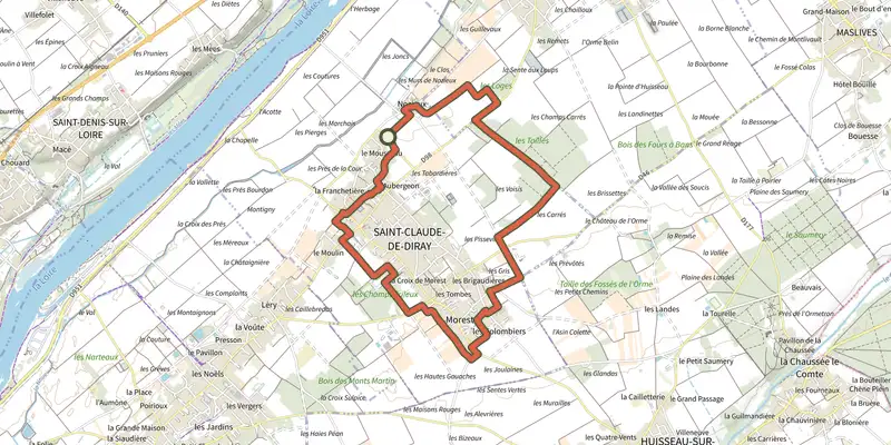 Carte du tracé de Circuit des Tailles sur le Plan IGN, départ et points de passage numérotés