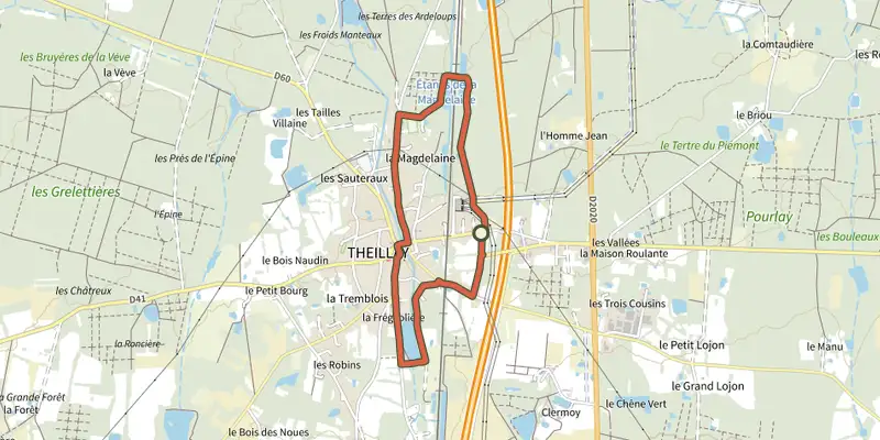Carte du tracé de La Magdeleine sur OpenTopoMap, départ et points de passage numérotés