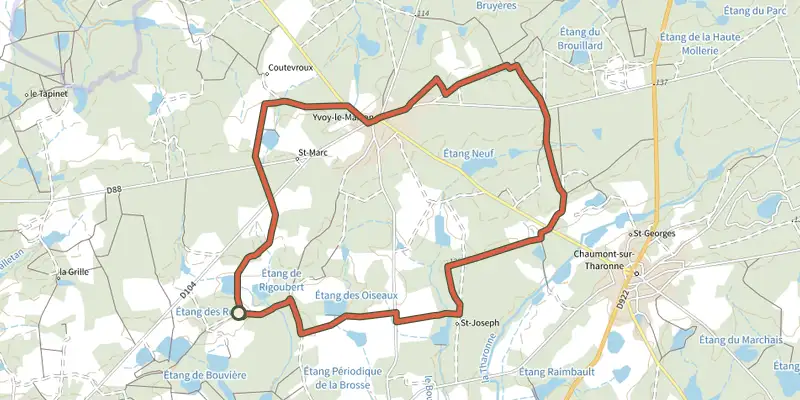 Map of the La Brosse track on OpenTopoMap, with the start and numbered waypoints