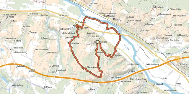 The Entre vigne et val track on the OpenTopoMap map