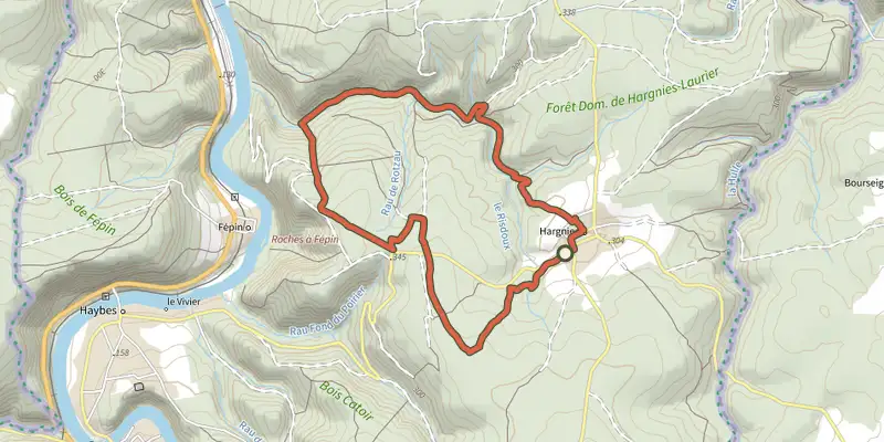 Carte du tracé de Boucle du Risdoux sur le Plan IGN, départ et points de passage numérotés