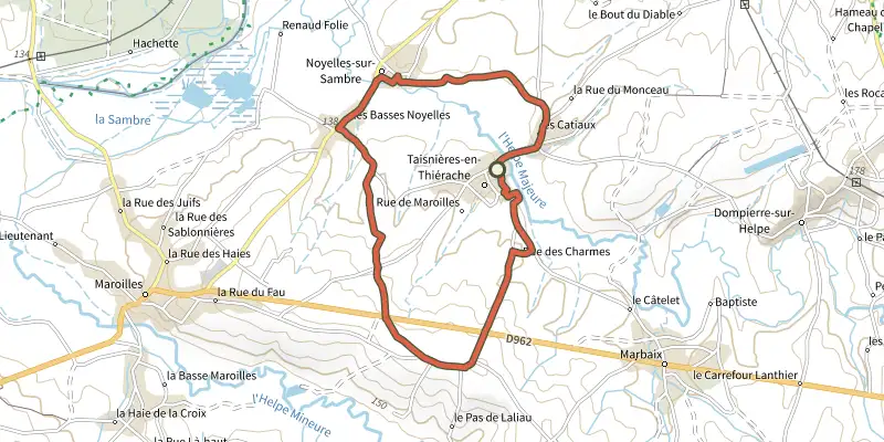 Map of the Circuit des Plaideurs track on OpenTopoMap, with the start and numbered waypoints