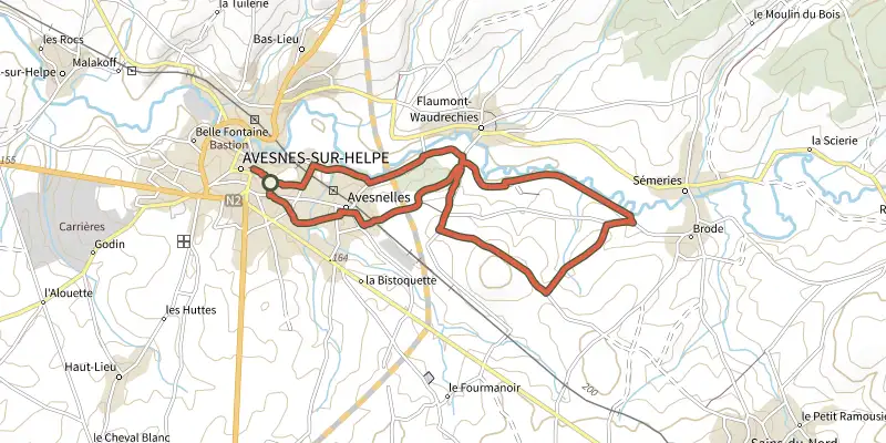 Map of the Circuit du Camp de César track on the IGN map, with the start and numbered waypoints