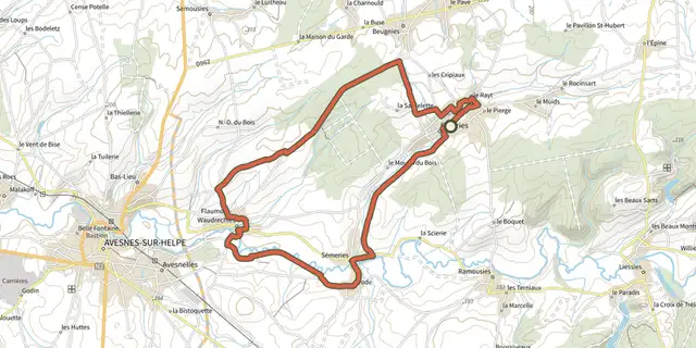 The Sentier des Moulins d'Eau track on the IGN map