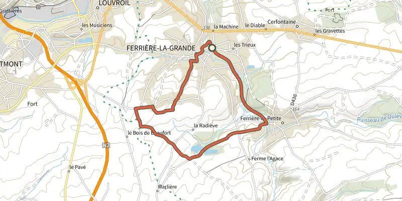 Map of the Les Censes de Raidmont track on OpenTopoMap, with the start and numbered waypoints
