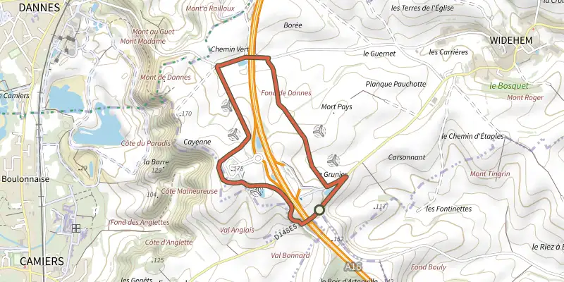 Map of the L'Epitaphe track on the IGN map, with the start and numbered waypoints